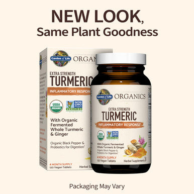 Garden of Life Organics Extra Strength Turmeric Inflammatory Response 120 Tablets-100Mg Curcumin (95% Curcuminoids) Black Pepper Probiotics Organic Non-Gmo Vegan Gluten Free Herbal Supplement
