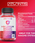 Atlantis Nutrition 8-In-1 Immune Support Gummies W/Elderberry - Immune Support Supplement W/Elderberry, Quercetin, Zinc & Vitamin C Gummies - Immunity Boosters For Adults & Kids - Delicious Elderberry Flavor - 60 Count