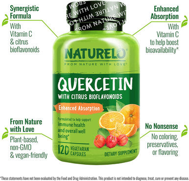 Naturelo Quercetin Citrus Bioflavonoid Supports Immune Health And Overall Well Being 120 Quercetin 500Mg Capsules