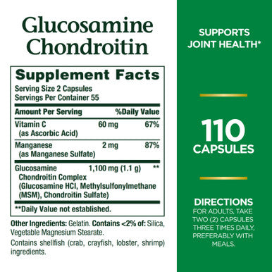 Nature's Bounty Glucosamine Chondroitin Pills And Dietary Supplement 110 Capsules