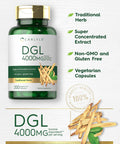 Dgl Deglycyrrhizinated Licorice Capsules | 200 Count | 4000Mg | Vegeterian, Non-Gmo & Gluten Free Supplement | By Carlyle