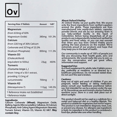 Magnesium, Calcium, Vitamin D3, K2 MK-7 & Turmeric Tablets | Healthy Bones and Teeth Support | Oxford Vitality