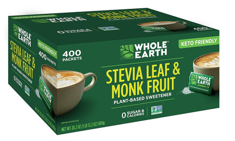 Whole Earth Stevia & Monk Fruit Sweetener Bundle (400 Count Packets + 9.8 Ounce Jar)