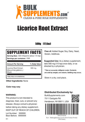 BulkSupplements Licorice Root Extract - Licorice Supplement - Licorice Root Powder - Licorice Extract - 500mg of Licorice Root Extract Powder (500 Grams - 1.1 lbs)