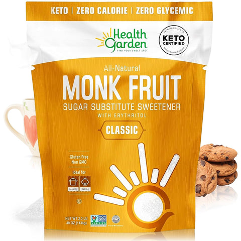 Health Garden Monk Fruit Sweetener, Golden, 2.5lbs Bag ÃƒÂ¢Ã¢â€šÂ¬Ã¢â‚¬Å“ 1:1 Monk Fruit Sugar Substitute with Erythritol ÃƒÂ¢Ã¢â€šÂ¬Ã¢â‚¬Å“ Zero Calorie Monkfruit Sweetener Pure ÃƒÂ¢Ã¢â€šÂ¬Ã¢â‚¬Å“ Ideal for Baking, Keto Friendly, Non-GMO, Kosher