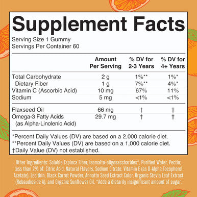 Maryruth Organics Vegan Omega 3 Gummies for Kids 2+ 2 Month Supply Sugar Omega 3 Supplement with Vitamin C Flaxseed Oil Immune Support Essential Nutrient ALA No Fish Taste 60 Count