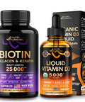 NUTRAHARMONY Organic Vitamin D3 Drops & Biotin, Collagen Capsules