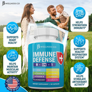 Immune Support 8 In 1 Capsules - Zinc Supplement, Vitamin D3 5000 Iu, Vitamin C 1000Mg And Elderberry - Immune Booster Ginger Root, And Turmeric - [2-Pack]
