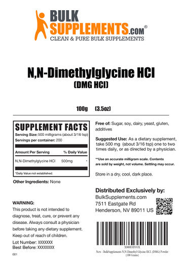 BulkSupplements N,N-Dimethylglycine (DMG) Powder - Glycine Supplements - Glycine Powder - DMG Supplement - Amino Nutritional Supplements - Glycine 500 mg (100 Grams - 3.5 oz)