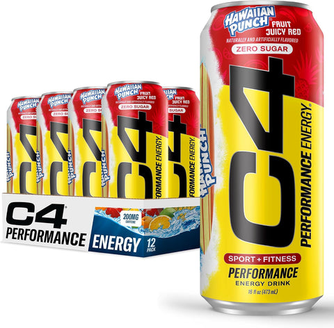 C4 Performance Energy Drink, Cherry Popsicle, Zero Sugar Carbonated Preworkout Energy, 200mg Caffeine with Beta Alanine, 16 Fl Oz (12 Pack)