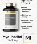 Carlyle Myo-Inositol 2600mg | 180 Capsules | High Potency Supplement | Non-GMO, Gluten Free