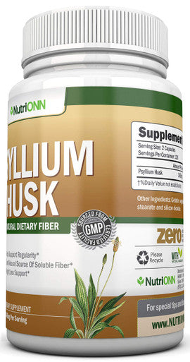 NutriONN PSYLLIUM Husk Capsules - 1450mg - 240 Capsules - Premium Psyllium Fiber Supplement - Great for Digestion and Regularity - 100% Soluble Fiber