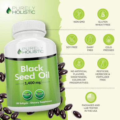 Purely Holistic Black Seed Oil Capsules 1400Mg, 180 Softgels, 3 Month Supply - Cold Pressed Nigella Sativa, Rich In Omega 6, 9 & Tq, Black Cumin Seed Oil, Immune Support, Joints And Digestion