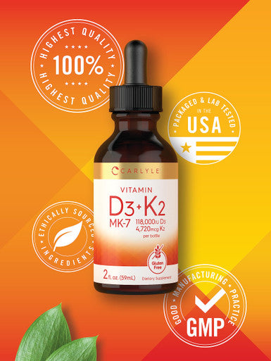 Carlyle Vitamin D3 With K2 Liquid Drops | 2 Fl Oz | Mk-7 Supplement