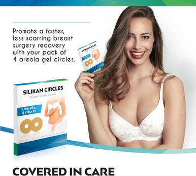 Areola Silicone Scar Gel Circles Sheets 2 Pair(4 Medical Grade Sheets)2Mth Reusable Silicon Sheet/Disc Tape Strips Heal Restore Breast Surgery Nipple Scar Mastectomy Breast Reduction Supplies Silikan
