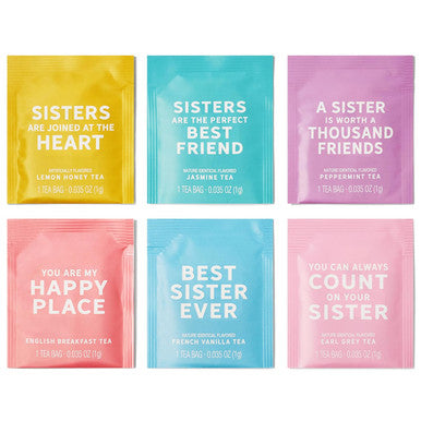 Thoughtfully Gourmet Sisters are Forever Tea Set Tea Sampler Includes 6 Flavors of Tea with Inspirational Quotes Great Sister s Set of 90