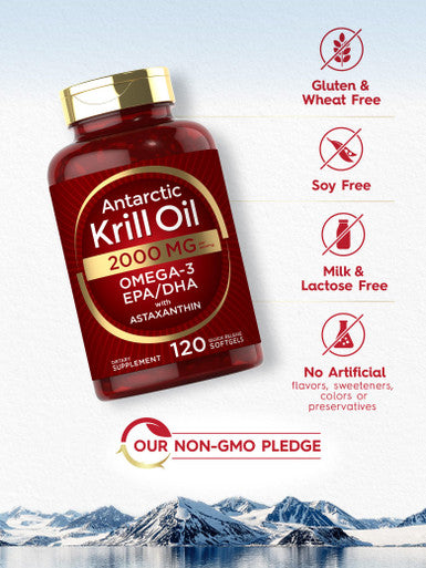 Antarctic Krill Oil 2000 Mg 120 Softgels | Omega-3 Epa, Dha, With Astaxanthin Supplement Sourced From Red Krill | Maximum Strengt