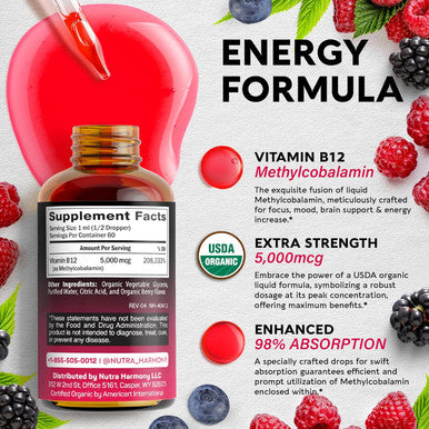 NUTRAHARMONY Organic Vitamin B12 Drops & Mullein Leaf Extract Capsules
