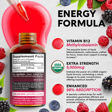 NUTRAHARMONY Organic Vitamin B12 Drops & Liquid Biotin Collagen Drops