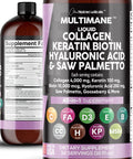 Liquid Collagen 4000mg Biotin 10000mcg Keratin 100mg Saw Palmetto Hyaluronic 100mg - Hair Skin and Nails Vitamins and DHT Blocker with Vitamin D3 MSM 50mg - 16 Fl. Oz