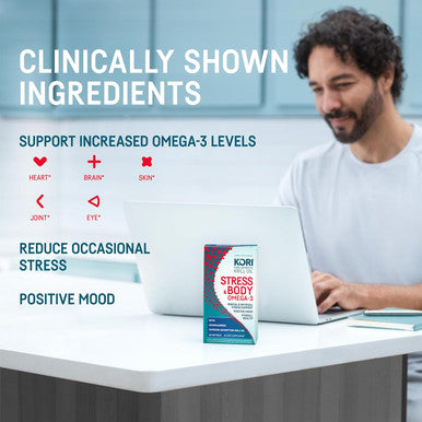 Kori Stress & Body Adaptogen Supplement - Krill Oil & Ashwagandha/Omega-3 Fatty Acids for Heart, Brain, Eye, & Joint Health/Occasional Stress, Mood, & Sleep Support / 80 softgels