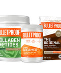 Bulletproof Coffee Recipe Made Easy By Bundling And Saving, The Original Medium Roast Ground Coffee, Grass-Fed Collagen Protein, And Keto Creamer Made Of Ghee And Powdered Mct Oil.