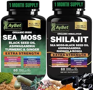 Sea Moss & Himalayan Shilajit Supplement ComboÃƒÂ¢Ã¢â€šÂ¬Ã¢â‚¬Å“Herbal Formula with Black Seed Oil, Ashwagandha, Rhodiola, Turmeric, Ginger ÃƒÂ¢Ã¢â€šÂ¬Ã¢â‚¬Å“ Mineral, Antioxidant SupportÃƒÂ¢Ã¢â€šÂ¬Ã¢â‚¬Å“Organic, Halal, Vegan CapsulesÃƒÂ¢Ã¢â€šÂ¬Ã¢â‚¬Å“120 Count