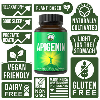 Peak Performance Apigenin Supplement Powerful Vegan Bioflavonoid Capsules For Relaxation, Sleep, Prostate Support. Non Gmo