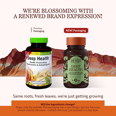 Herbs Etc. Deep Health - Daily Use Adaptogen Supplement - Aids Immune Health & Energy - With Reishi Mushroom - 120 Softgels (120 Servings)