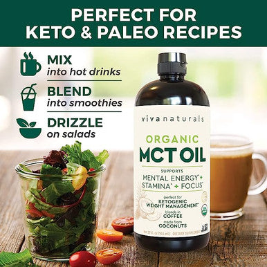 Viva Naturals Organic Mct Oil For Keto Coffee (32 Fl Oz) - Best Mct Oil Supplement To Support Energy And Mental Clarity, Usda Organic, Non-Gmo And Paleo Certified & Keto Friendly