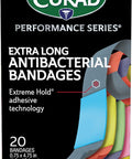Curad Performance Series IRONMAN Antibacterial Bandages Extreme Hold Adhesive Technology Extra Long Flexible Fabric Bandages for Cuts Scrapes & Burns Assorted Colors 0.75 x 4.75 inches 20 Count