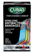 Curad Performance Series Ironman Extra Long Antibacterial Bandage Extreme Hold Adhesive Technology Fabric Bandages.75 x 4.75 Inch 20 Count (Pack of 2)
