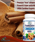 YUMMYVITE Organic Ceylon Cinnamon - 1000Mg Per Serving, Certified Organic True Cinnamon Supplement, Antioxidant, Fast Absorption - 60 Tablets