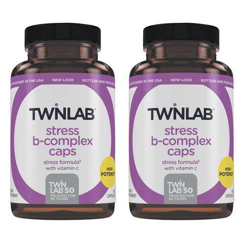 Twinlab Stress BComplex Caps Complete BComplex and 1000 mg Vitamin C Energy Support Supplement with Vitamin B12 and B6100 Capsules Pack of 2
