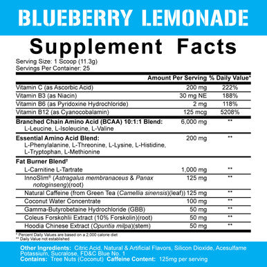 5% Nutrition Rich Piana AllDayYou Shred BCAA Powder | Amino Supplement for Weight Loss | E Fat Burning Pre Workout for Energy, Hydration, Endurance & Recovery (Blueberry Lemonade)