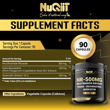 3In1 Nad+ Supplement With Nicotinamide Riboside, Resveratrol, Quercetin - Cellular Energy & Repair, Healthy Aging, Overall Vitality - 90 Count - 90 Days Supply