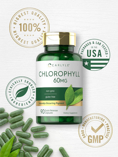 Carlyle Chlorophyll Pills | 90 Capsules | Naturally Occurring Pigment | Chlorophyll Concentrate Supplement | Non-GMO Gluten Complex