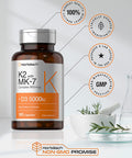 Vitamin K2 Mk7 With D3 | 180 Capsules | 800 Mcg Complex Plus Mk4 | 5000 Iu Of D3 | Non-Gmo, Gluten Free | Vitamin Supplement By Horbaach