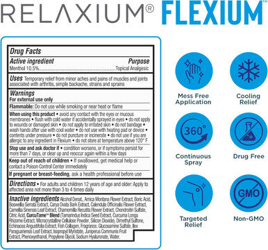 Relaxium Relaxium Flexium Instant Spray for Pain Max Strength with 10.5% Menthol & CurcuTame Supports Muscle Joint and Arthritis Pain Relief 3 FL oz. (90 ml)