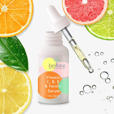 Vitamin C B E, and Ferulic Serum For Face By BioBare | 20% Pure Vitamin C W/Hyaluronic Acid | Helps Keep Skin Young, Moist, Bright & Glowing | Helps With Fine Lines, Wrinkles, Dark Spots | 1Fl Oz