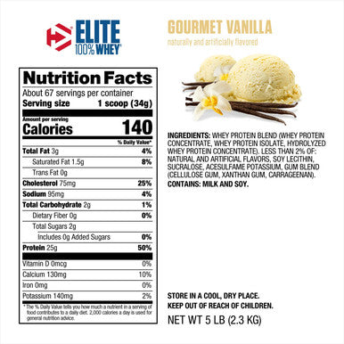 Dymatize Elite 100% Whey Protein, 2.27 kg (5 lb), Gourmet Vanilla