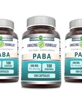 Amazing Formulas Paba 500Mg 100 Capsule Supplement | As Para-Aminobenzoic Acid | Non-Gmo | Gluten Free | Made In Usa (3 Pack)