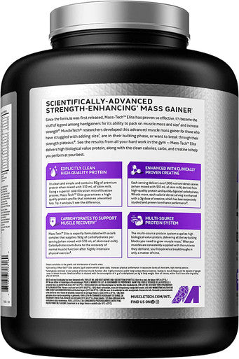 Mass Gainer Protein Powder | MuscleTech Mass-Tech Elite Mass Gainer | Whey Protein Powder + Muscle Builder | Weight Gainer | Protein Powder for Muscle Gain | Creatine Supplements | Vanilla Cake, 7 lbs