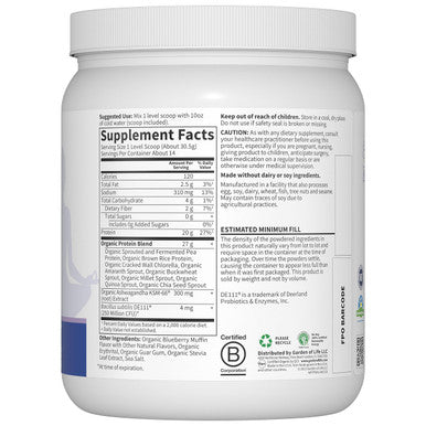 Garden of Life Functional Protein Stress Relief - 20G Organic Sprouted & Fermented Protein Blend - Blueberry Muffin Mood Blend For Stress Management Ashwagandha Ksm-66 Vegan About 14 Servings