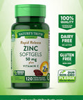 Zinc with Vitamin C | 50mg | 120 Softgels | Non-GMO & Gluten Supplement | by Natures Truth