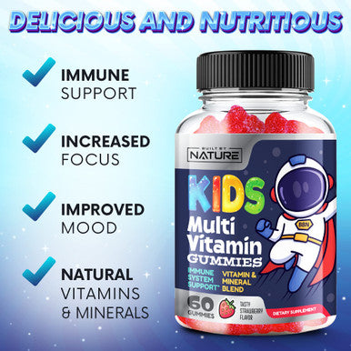 Built Nature Kids Multivitamin Gummies - Daily Kids Vitamin Gummy Multivitamins For Children With Vitamins A, C, E, B6, B12, And Minerals - Natural Multi Vitamin Supplement, Non-Gmo, Berry Flavor - 60 Gummies