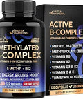 Vitamin B Complex Methylated BComplex With Methylfolate and B12 Bioavailable For Men and Women 9In1 Methylated Multivitamin Energy Brain and Mood Vegan Made In Usa 120 Capsules One/Day
