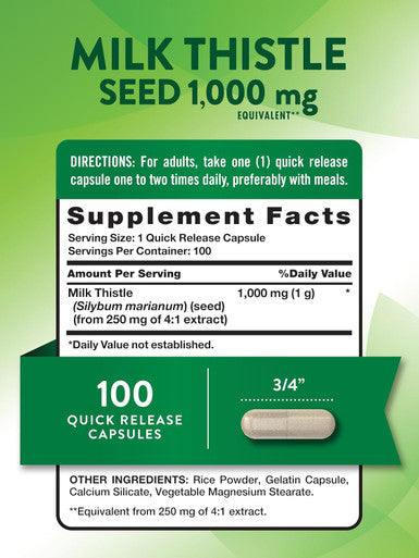 Nature'S Truth Milk Thistle Extract Capsules 1000Mg 100 Count Non-Gmo & Gluten Supplement