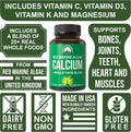 Plant Based Calcium - Red Marine Algae Calcium Supplement With Vitamin C, D3, K, Magnesium, And Whole Food Vegetable Blend. Vegan Capsules For Bones And Joints. 120 Calcium Pills, Tablets