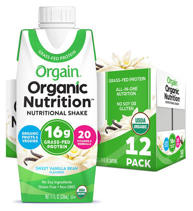 Orgain Organic Nutritional Shake Vanilla Bean Meal Replacement 16g Grass Fed Whey Protein 20 Vitamins Minerals Gluten Soy Kosher NonGMO 11 Fl Oz Pack of 12